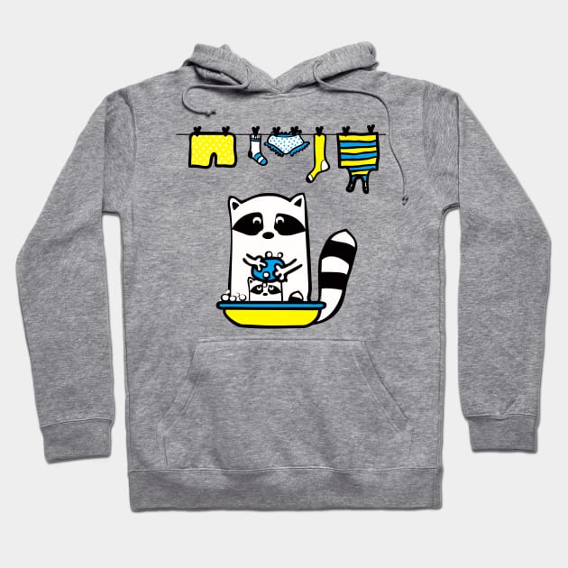 Raccoon rinser. A large raccoon bathes a small raccoon, lathers it Hoodie by Olga Berlet